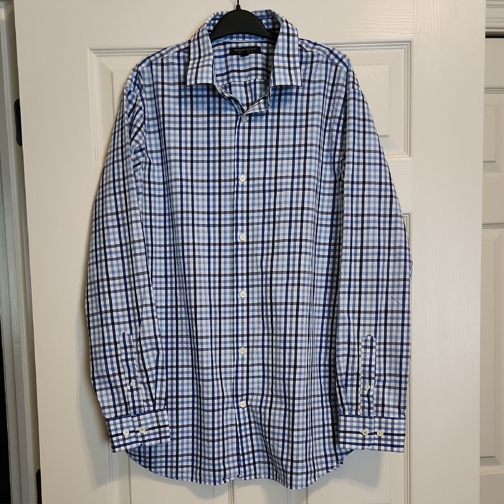 Banana Republ long-sleeve checkered button-down shirt, XL, Grant fit
